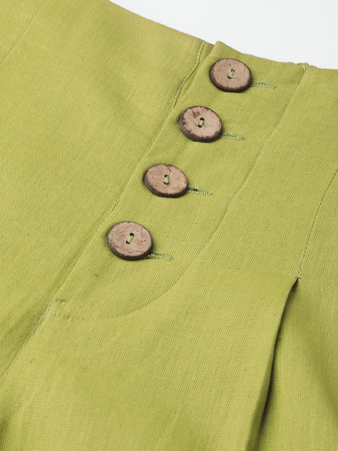 Women's Green Waist Button Culottes