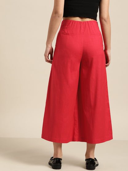 Women's Red Waist Button Culottes