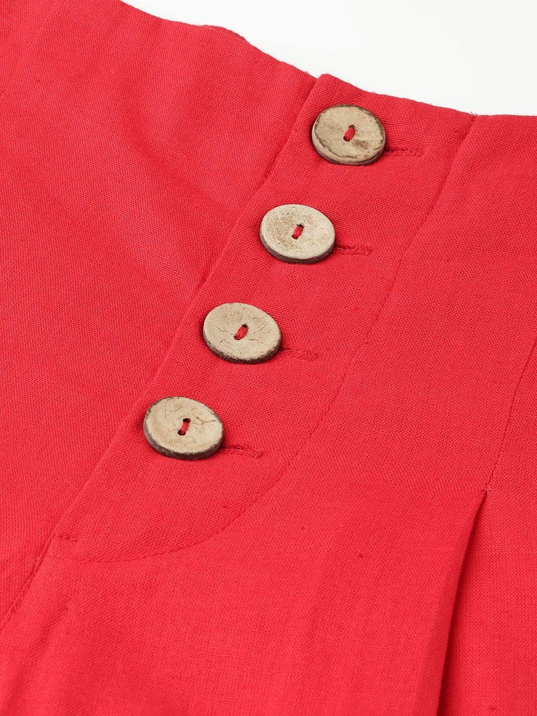 Women's Red Waist Button Culottes