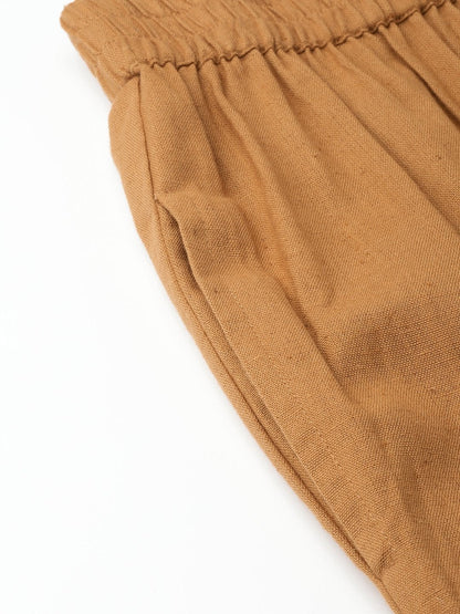 Women's Brown Tapered Pants With Inlay Pockets