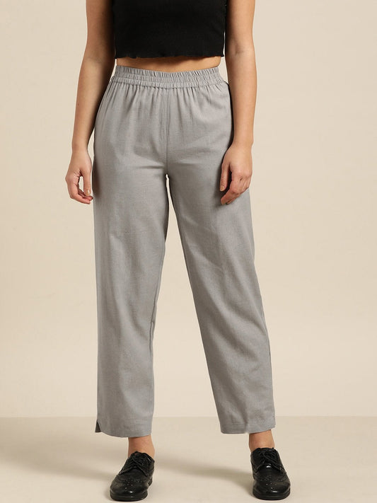 Women's Grey Tapered Pants With Inlay Pockets