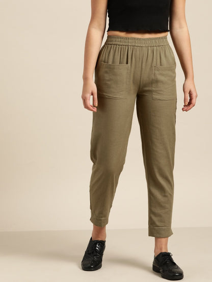Women's Olive Patch Pocket Pants