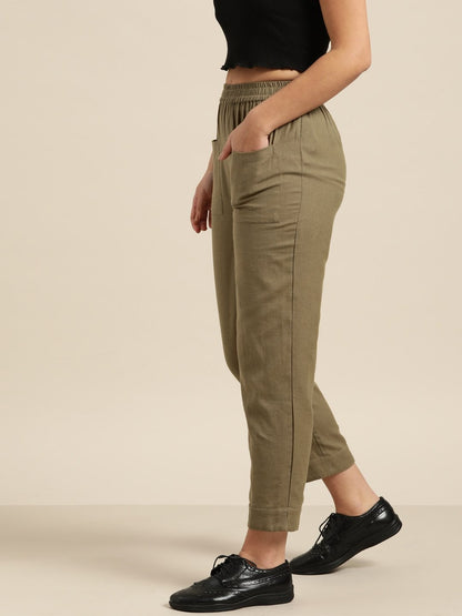 Women's Olive Patch Pocket Pants