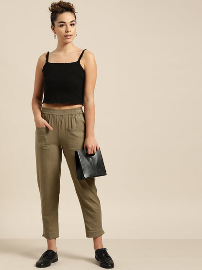 Women's Olive Patch Pocket Pants