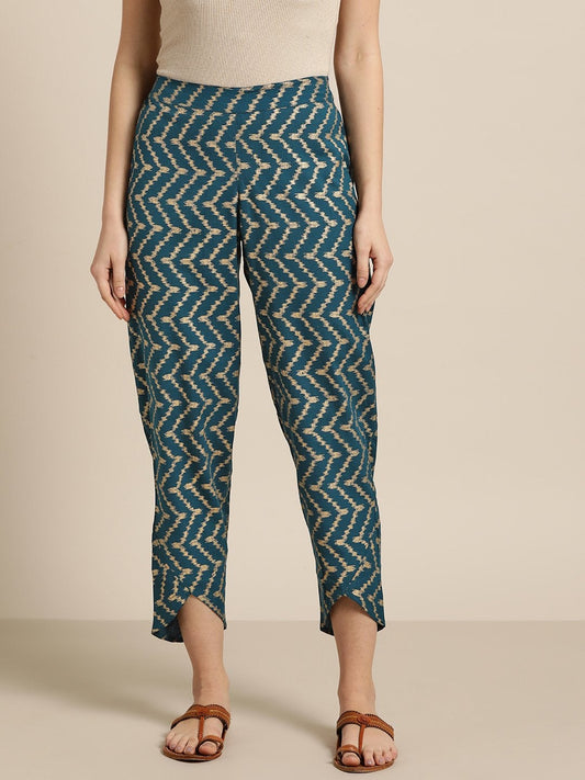 Women's Navy Chevron Foil Tulip Pants