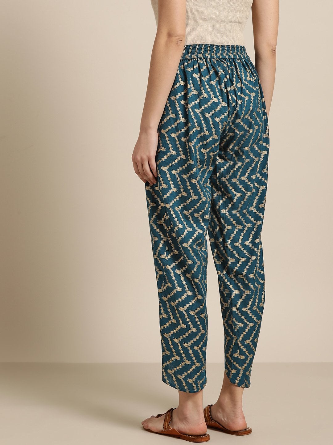 Women's Navy Chevron Foil Tulip Pants
