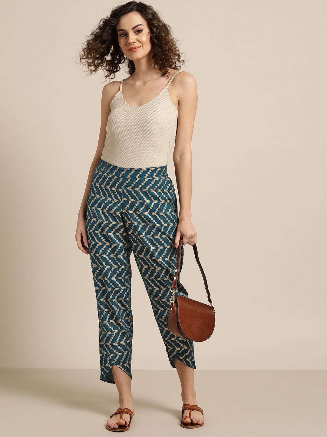 Women's Navy Chevron Foil Tulip Pants