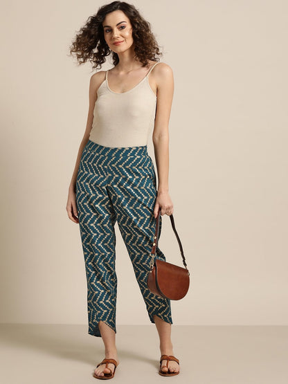 Women's Navy Chevron Foil Tulip Pants