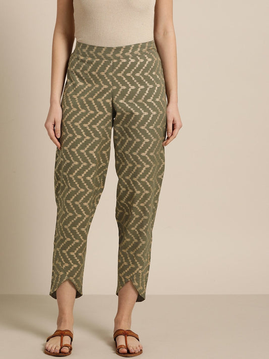 Women's Olive Chevron Foil Tulip Pants