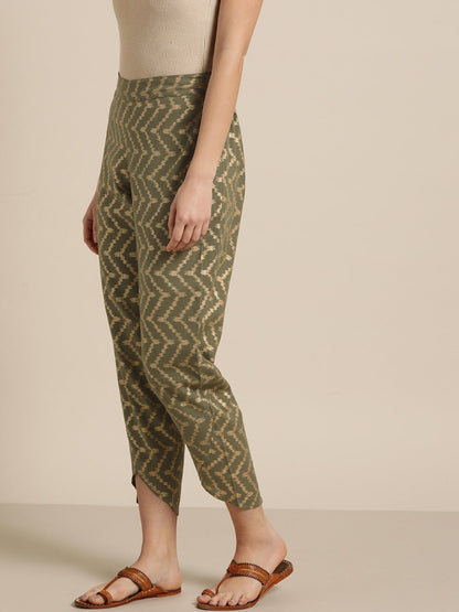 Women's Olive Chevron Foil Tulip Pants