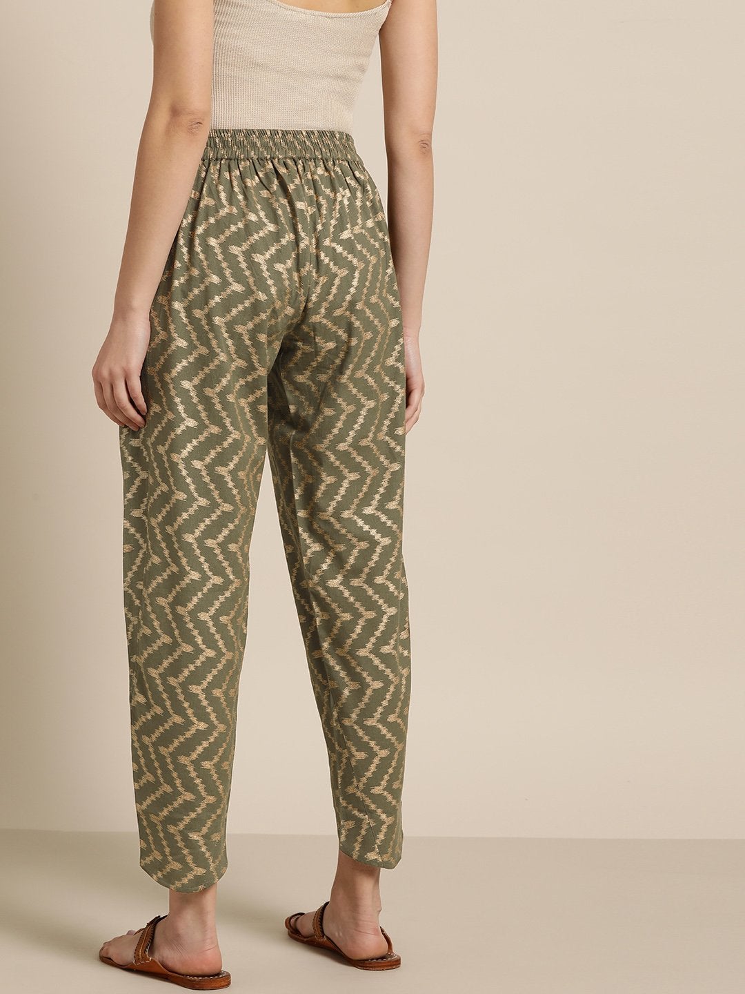 Women's Olive Chevron Foil Tulip Pants