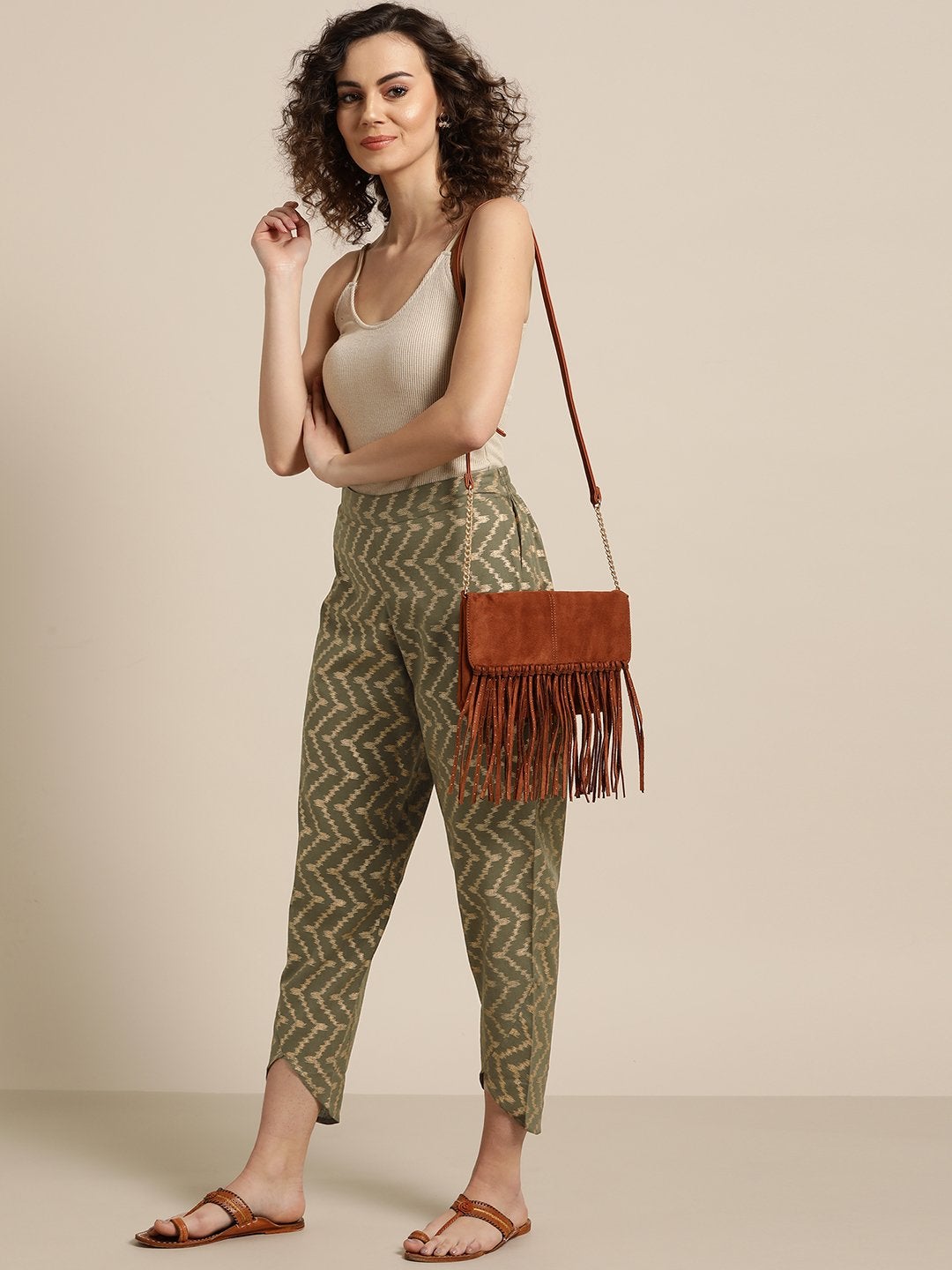 Women's Olive Chevron Foil Tulip Pants