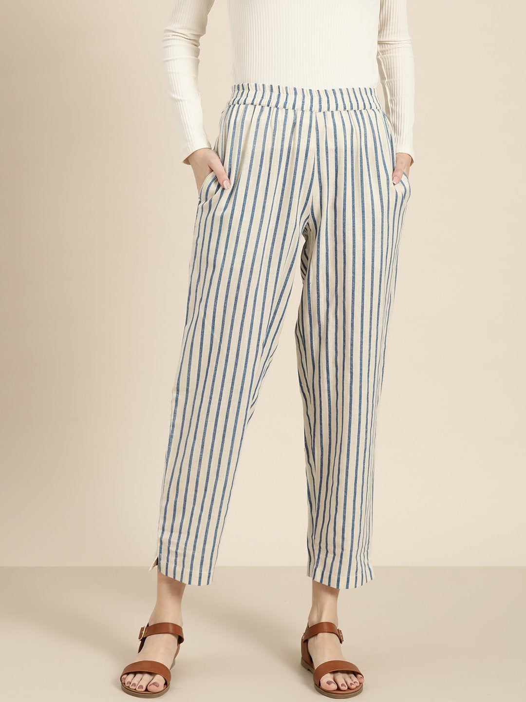 Women's Navy Striped Pants