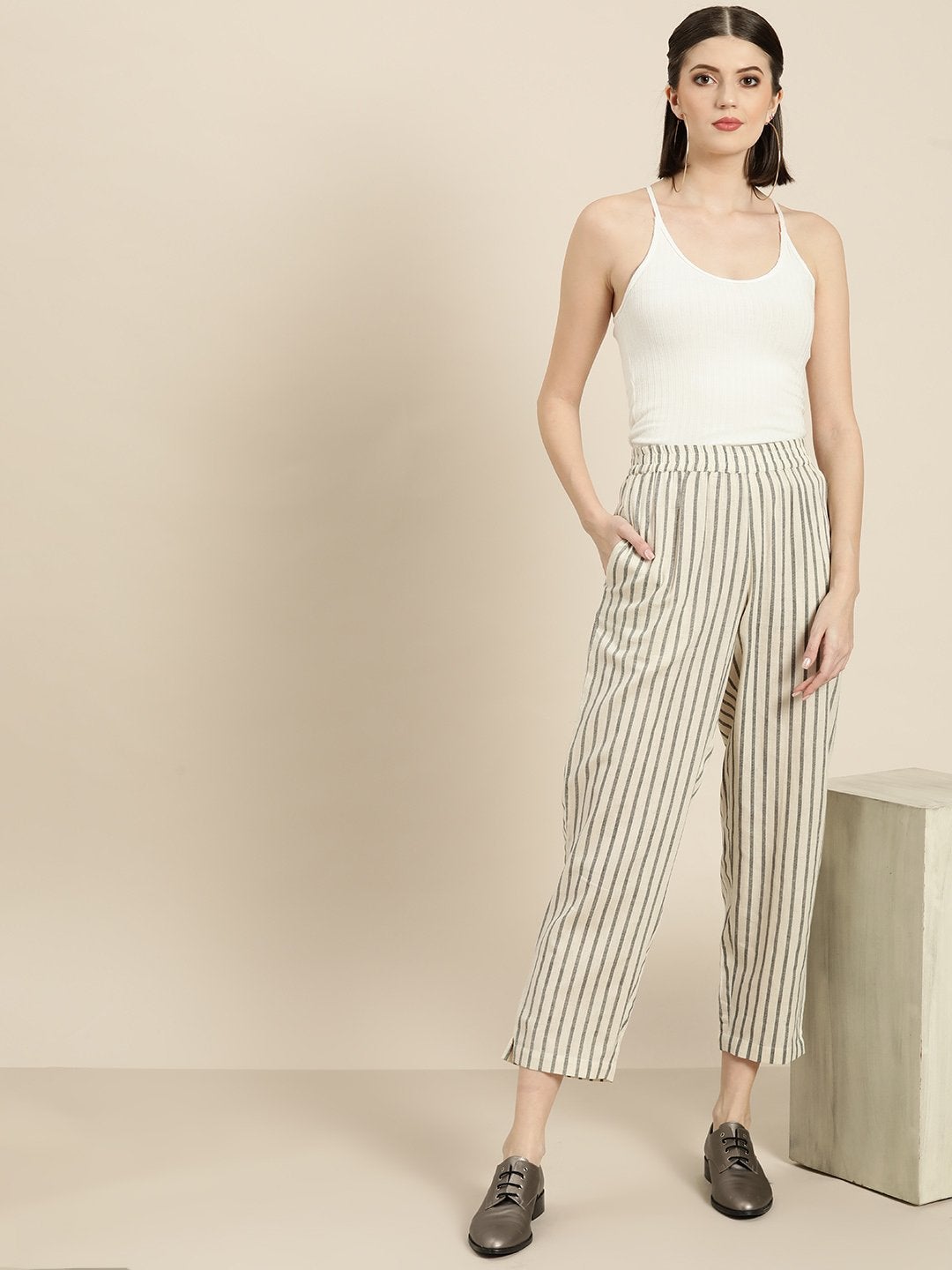 Women's Grey Striped Pants