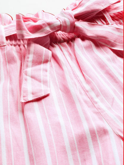 Women's Pink Stripes Paper Bag Pants