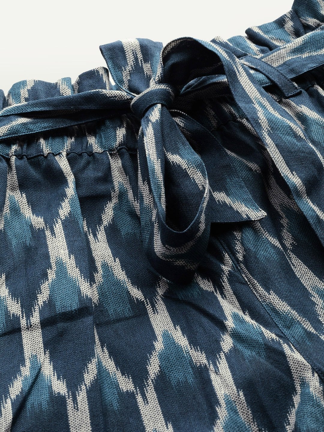Women's Navy Ikat Paper Bag Pants