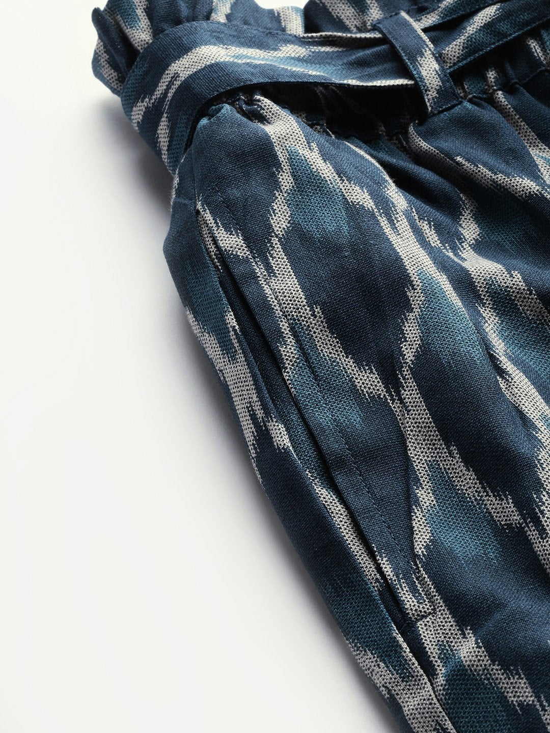 Women's Navy Ikat Paper Bag Pants