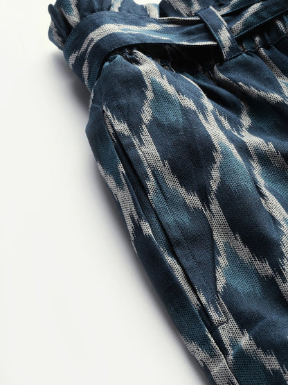 Women's Navy Ikat Paper Bag Pants