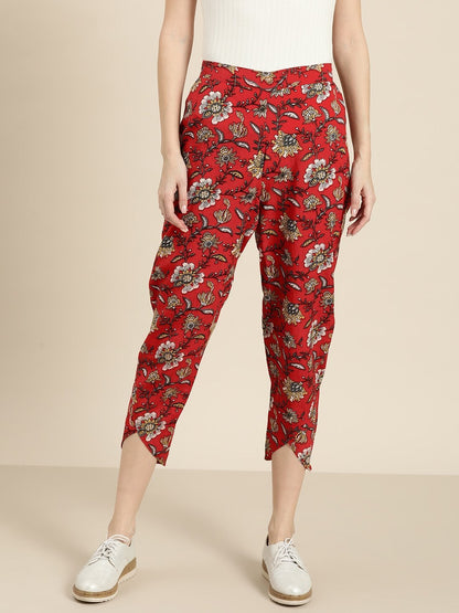 Women's Red Floral Tulip Pants