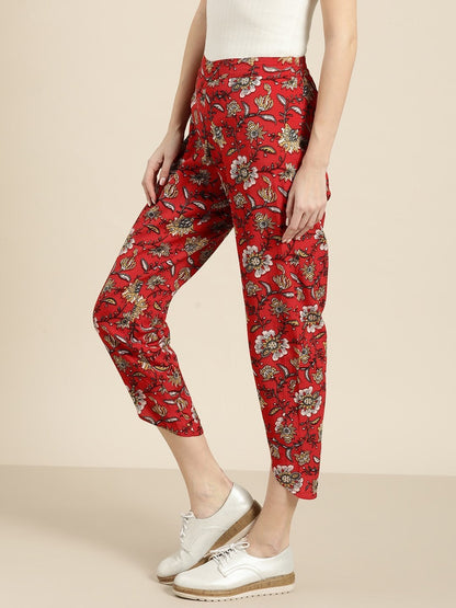 Women's Red Floral Tulip Pants