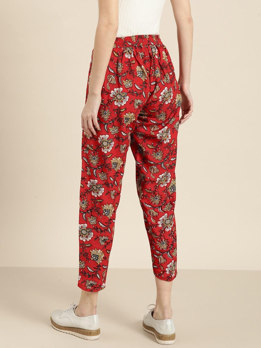 Women's Red Floral Tulip Pants
