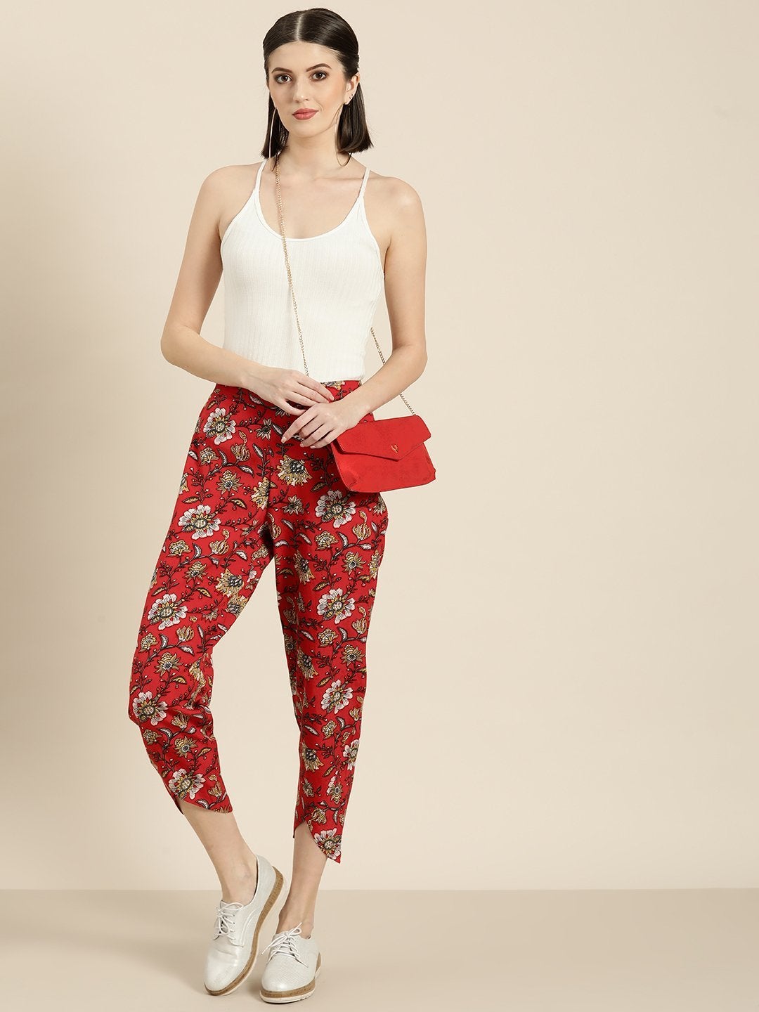 Women's Red Floral Tulip Pants