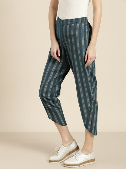 Women's Teal Striped Tulip Pants