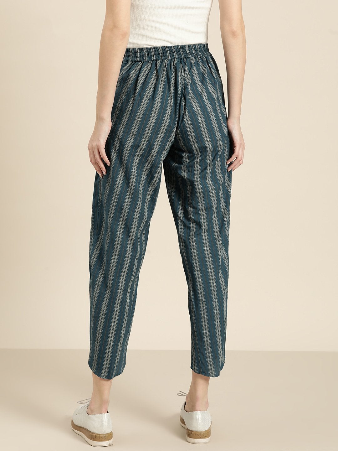 Women's Teal Striped Tulip Pants