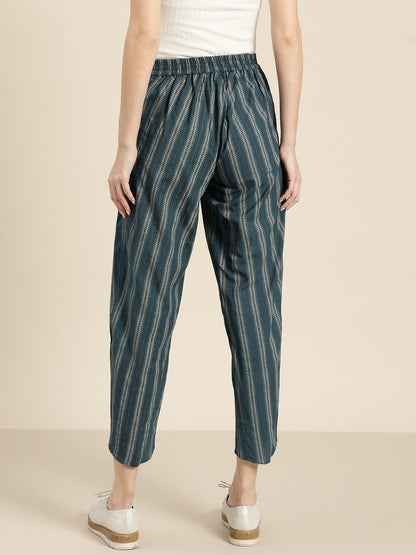 Women's Teal Striped Tulip Pants