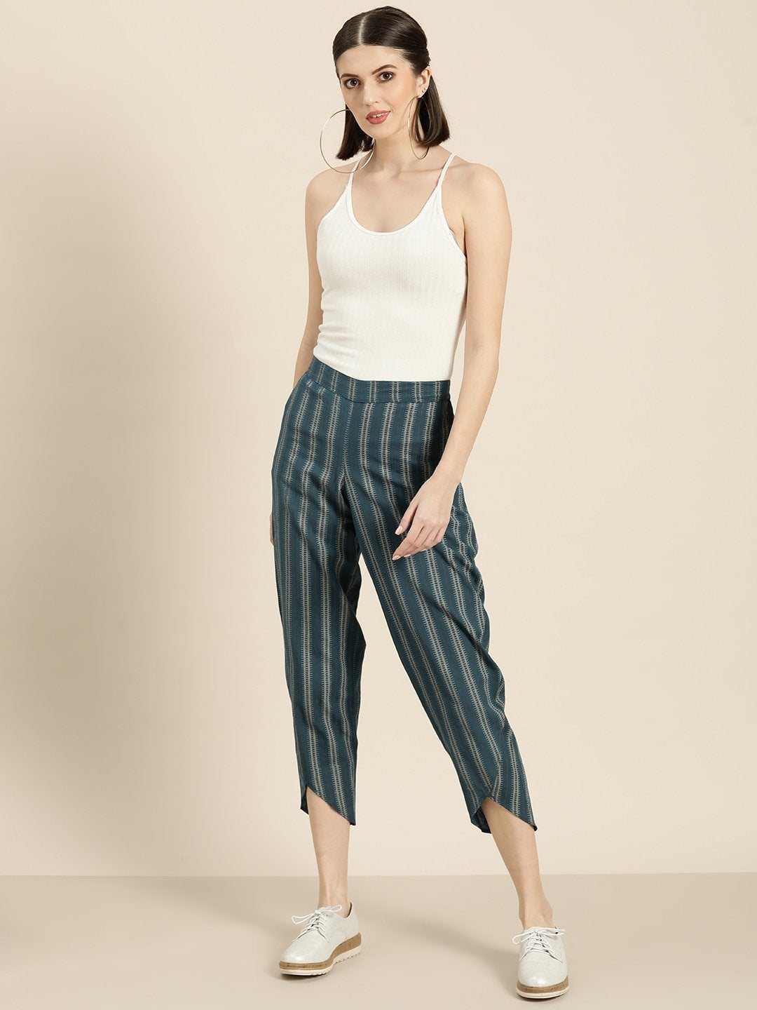 Women's Teal Striped Tulip Pants
