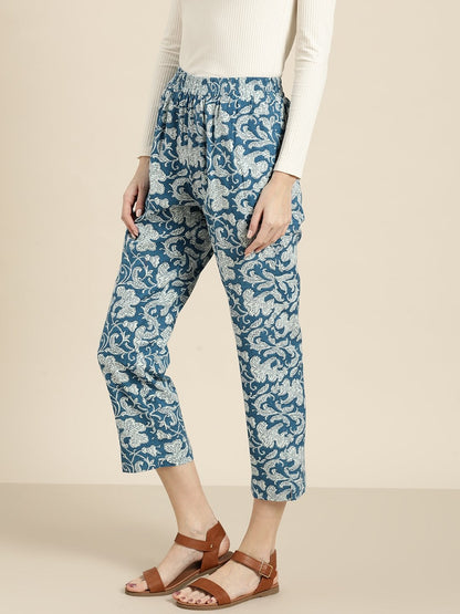 Women's Blue Floral Straight Pants