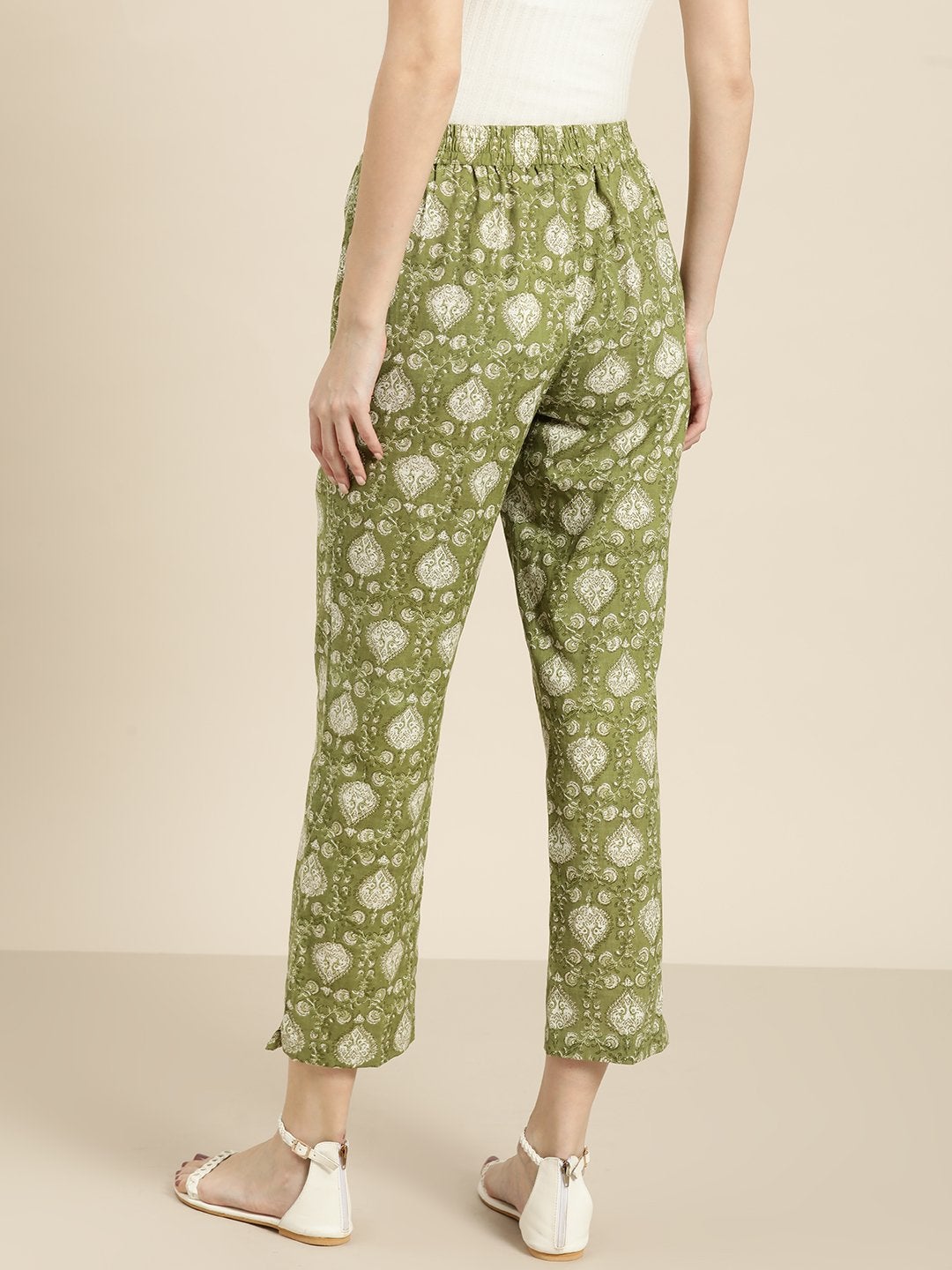 Women's Green Floral Straight Pants