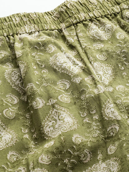 Women's Green Floral Straight Pants