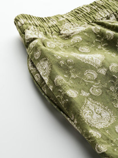 Women's Green Floral Straight Pants