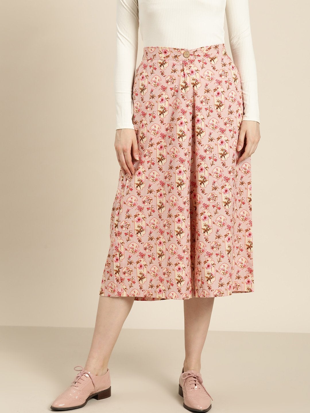 Women's Baked Pink Floral Flared Pants