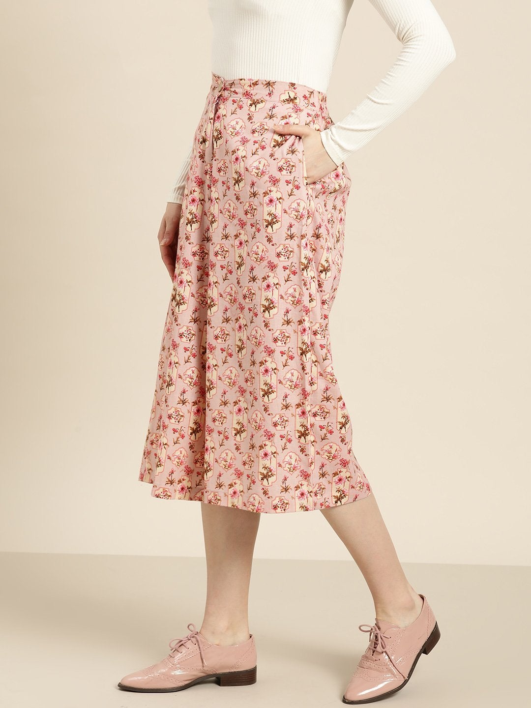 Women's Baked Pink Floral Flared Pants