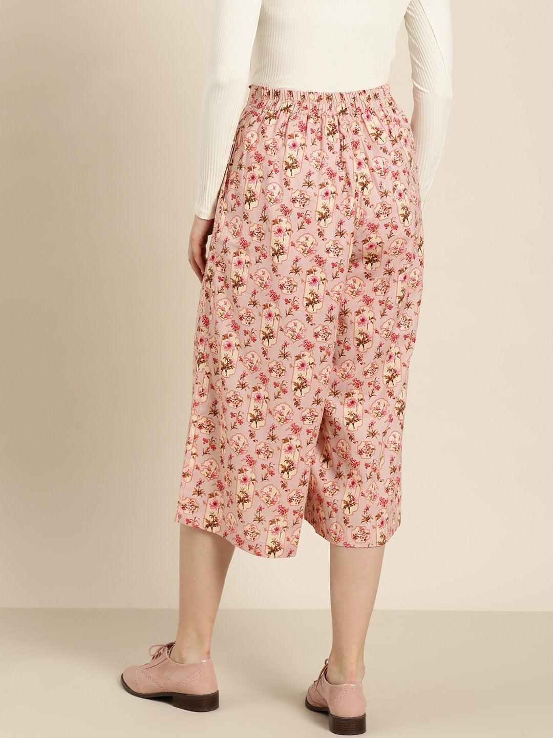 Women's Baked Pink Floral Flared Pants