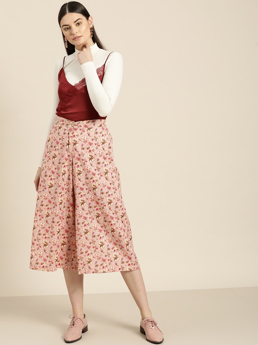 Women's Baked Pink Floral Flared Pants
