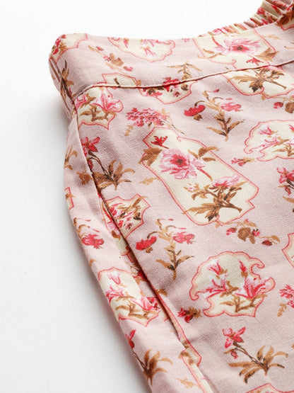 Women's Baked Pink Floral Flared Pants
