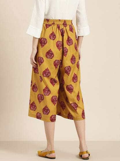 Women's Mustard Floral Booti Flared Pants