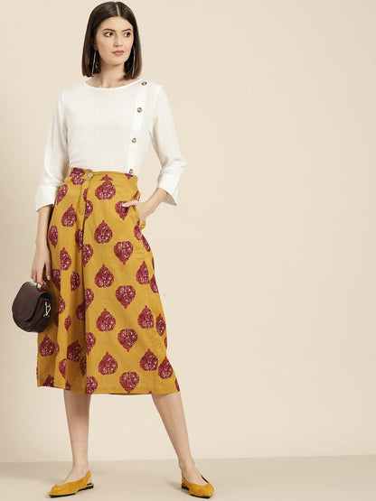 Women's Mustard Floral Booti Flared Pants