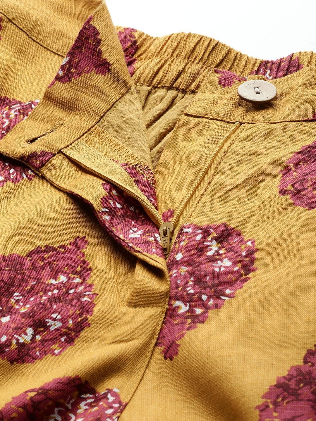 Women's Mustard Floral Booti Flared Pants