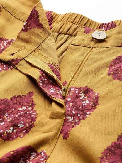 Women's Mustard Floral Booti Flared Pants