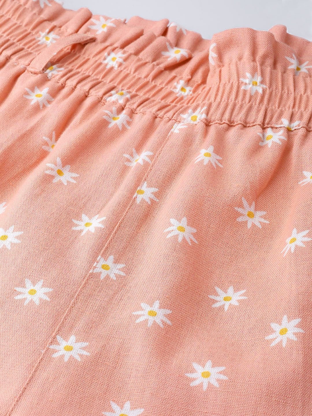Women's Peach Floral Tapered Belted Pants