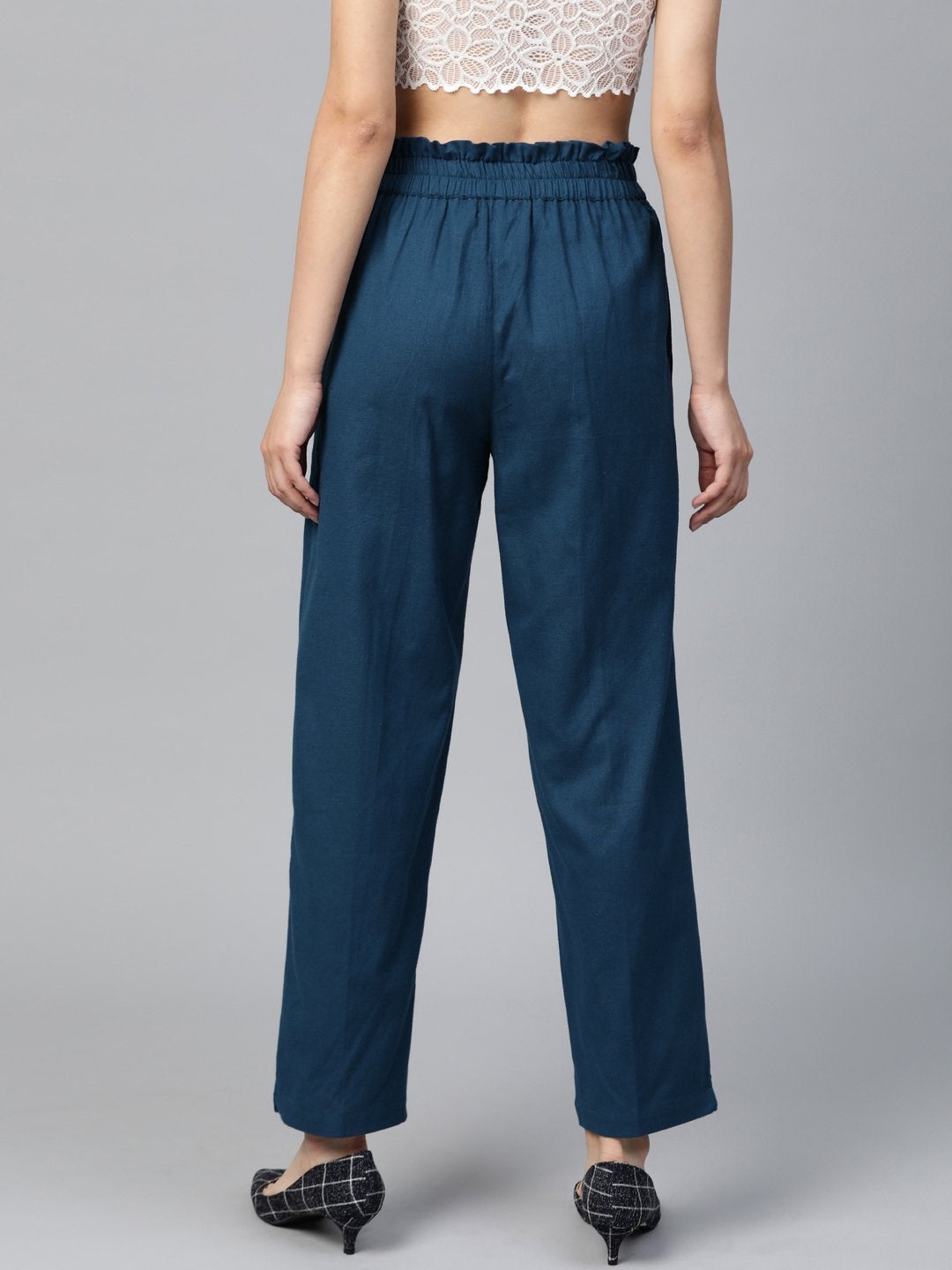 Women's Navy Paperbag Tapered Pants