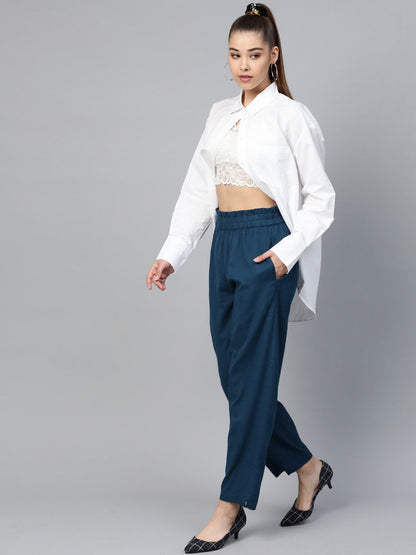 Women's Navy Paperbag Tapered Pants