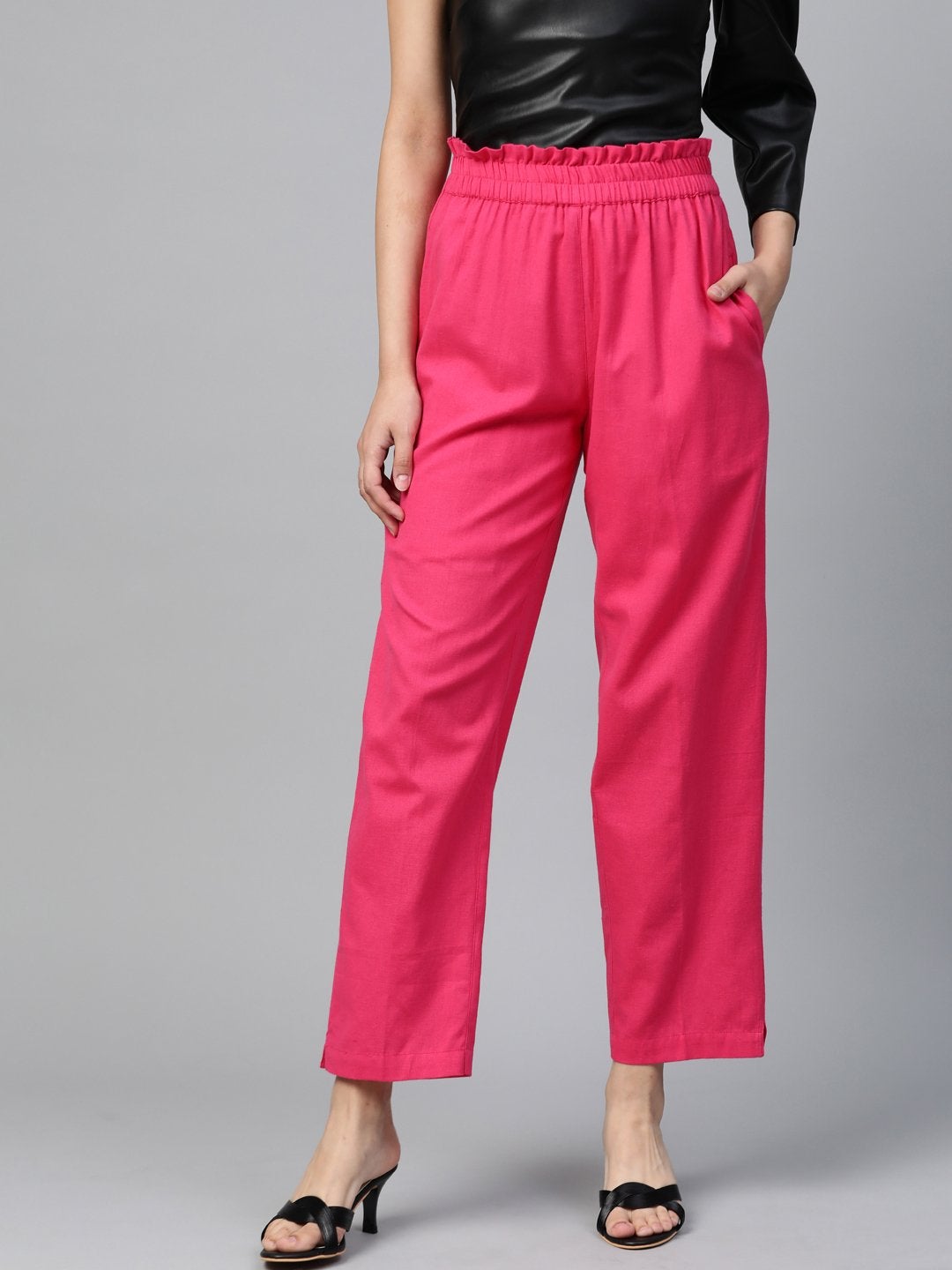 Women's Pink Paperbag Tapered Pants