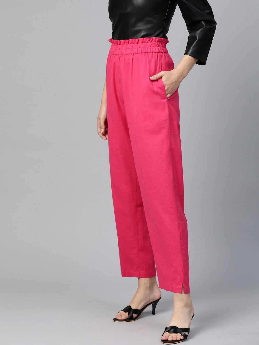 Women's Pink Paperbag Tapered Pants
