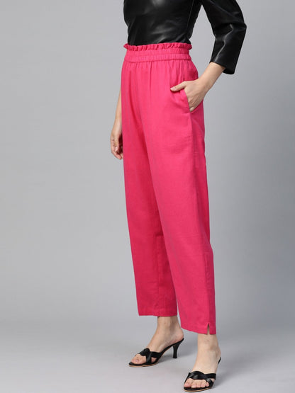 Women's Pink Paperbag Tapered Pants