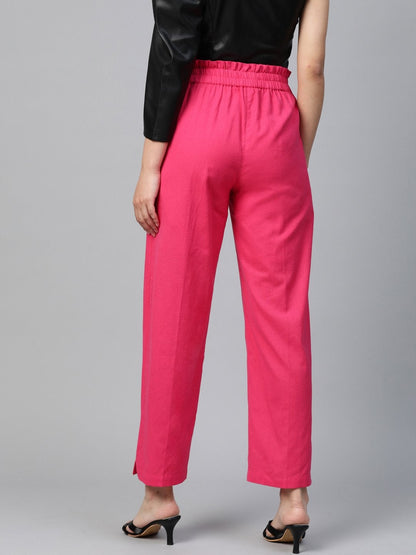 Women's Pink Paperbag Tapered Pants